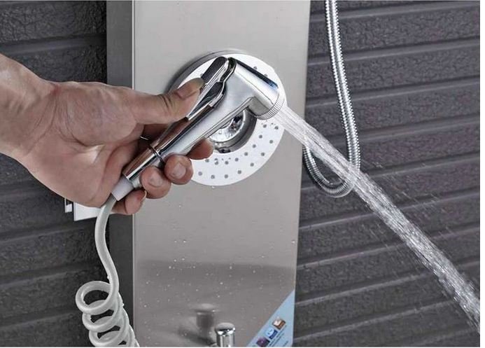 Panel de Dus Multifunctional cu LED, Gri, Duze rotative, Ecran de temperatura, efect de ploaie, sistem de masaj, jeturi SPA, AquaSpa, Functie de Bideu [6]
