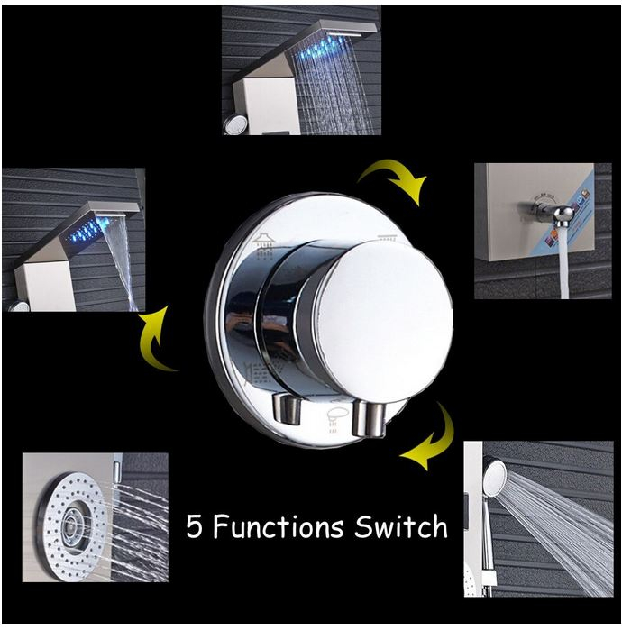 Panel de Dus Multifunctional cu LED, Gri, (ecran de temperatura), efect de ploaie, sistem de masaj, jeturi SPA, AquaSpa [4]