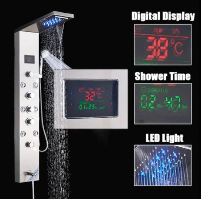 Panel de Dus Multifunctional cu LED,Gri,Ecran de temperatura,efect de ploaie,sistem de masaj,jeturi SPA, AquaSpa [8]