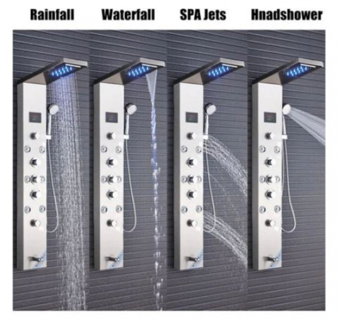 Panel de Dus Multifunctional cu LED,Gri,Ecran de temperatura,efect de ploaie,sistem de masaj,jeturi SPA, AquaSpa [4]