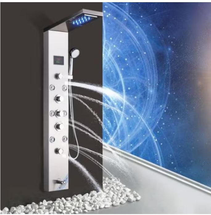 Panel de Dus Multifunctional cu LED,Gri,Ecran de temperatura,efect de ploaie,sistem de masaj,jeturi SPA, AquaSpa [5]