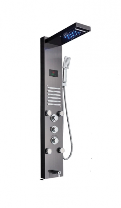 Panel de Dus Multifunctional cu LED,Gri (ecran de temperatura),efect de ploaie,sistem de masaj,jeturi SPA, AquaSpa [2]