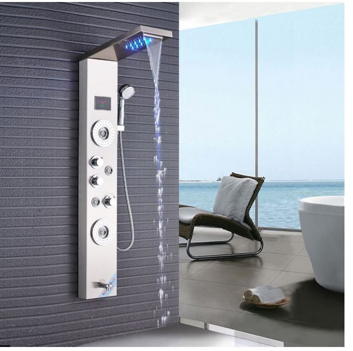 Panel de Dus Multifunctional cu LED, Gri, (ecran de temperatura), efect de ploaie, sistem de masaj, jeturi SPA, AquaSpa [2]
