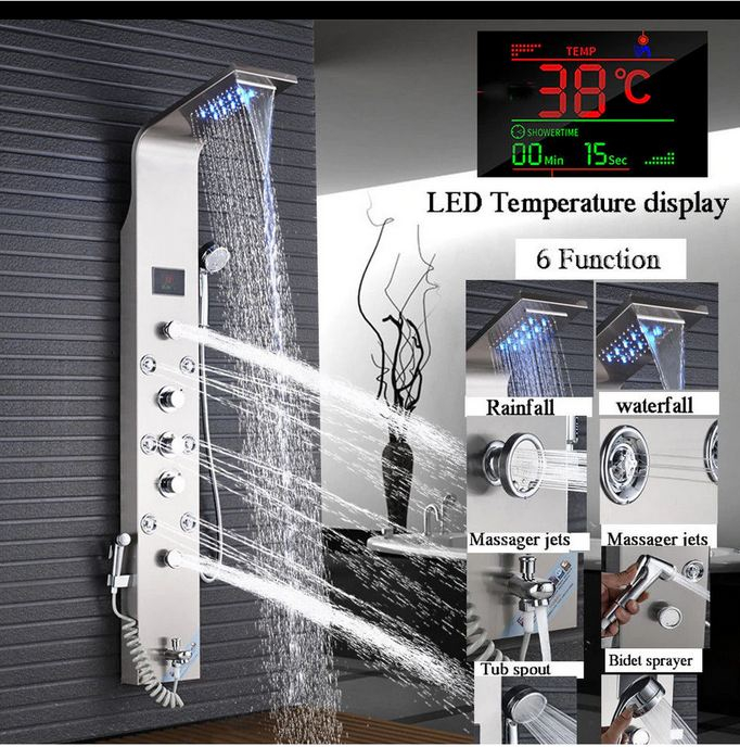 Panel de Dus Multifunctional cu LED,Gri,Ecran de temperatura),efect de ploaie,sistem de masaj,jeturi SPA, AquaSpa, Functie de Bideu [2]