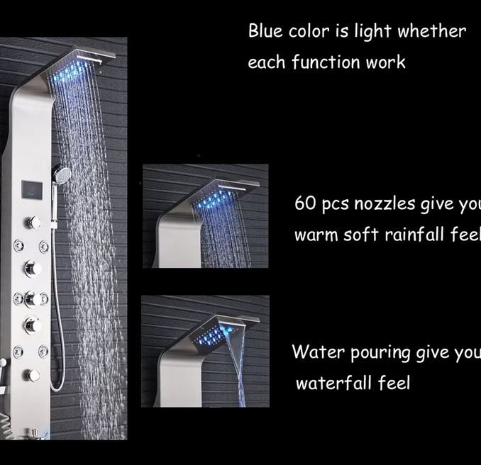 Panel de Dus Multifunctional cu LED,Gri,Ecran de temperatura),efect de ploaie,sistem de masaj,jeturi SPA, AquaSpa, Functie de Bideu [4]