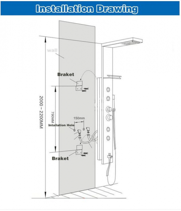 Panel de Dus Multifunctional cu LED, Negru(ecran de temperatura), Aqua Spa, efect de ploaie, sistem de masaj, jeturi SPA [3]