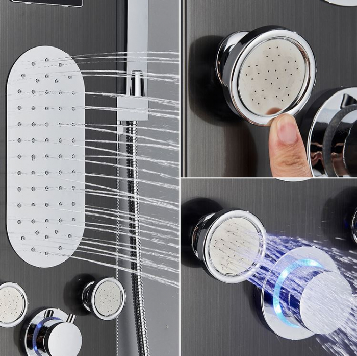 Panel de dus multifunctional cu led, negru, efect de ploaie, sistem de masaj, jeturi SPA, AquaSpa [3]