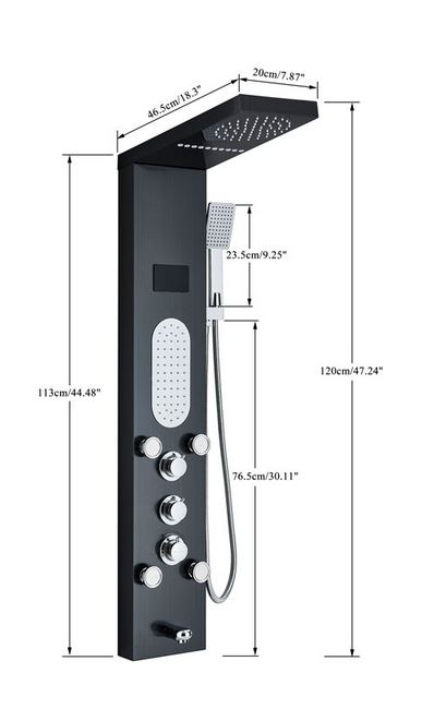 Panel de dus multifunctional cu led, negru, efect de ploaie, sistem de masaj, jeturi SPA, AquaSpa [6]