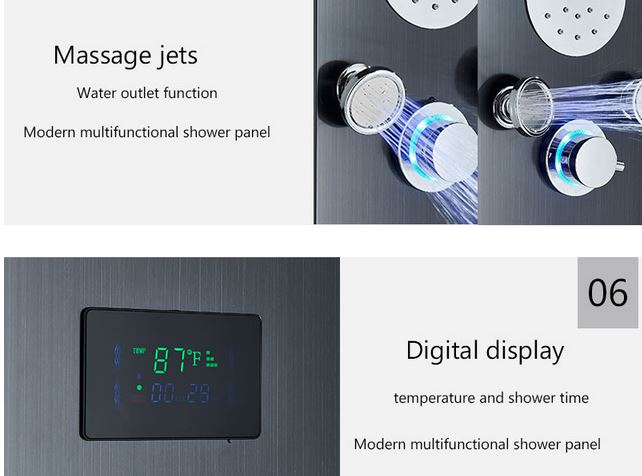 Panel de dus multifunctional cu led, negru, efect de ploaie, sistem de masaj, jeturi SPA, AquaSpa [4]