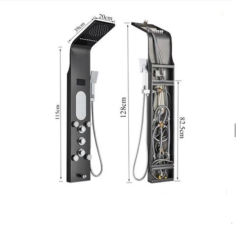 Panel de dus multifunctional cu led, negru, efect de ploaie, sistem de masaj, jeturi SPA, model curbat, AquaSpa [4]