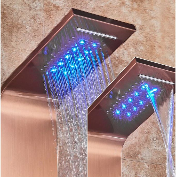 Panel de Dus Multifunctional cu LED, RoseGold, Ecran de temperatura, efect de ploaie, sistem de masaj, jeturi SPA, AquaSpa, Functie de Bideu [2]