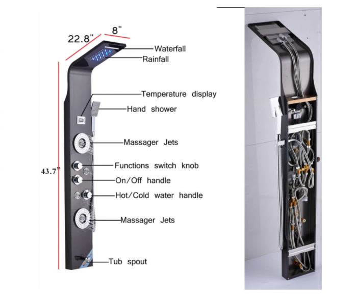 Panel de Dus Multifunctional, Negru(ecran de temperatura), efect de ploaie, sistem de masaj, jeturi SPA, AquaSpaPanel de Dus Multifunctional, Negru(ecran de temperatura), efect de ploaie, sistem de ma [6]