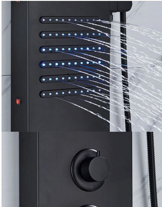 Panel de dus negru mat, cu functie de cascada, lumini Led, AquaSpa [9]