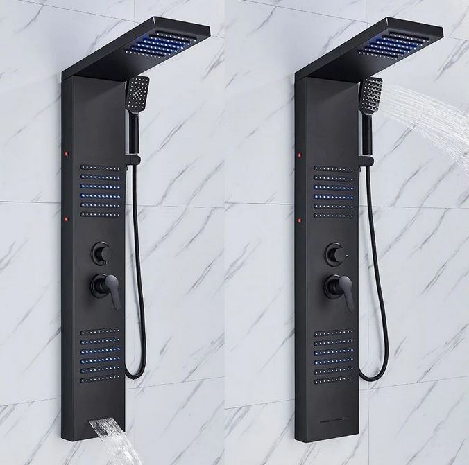 Panel de dus negru mat, cu functie de cascada, lumini Led, AquaSpa [4]