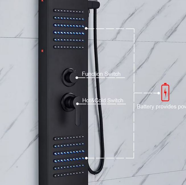 Panel de dus negru mat, cu functie de cascada, lumini Led, AquaSpa [5]