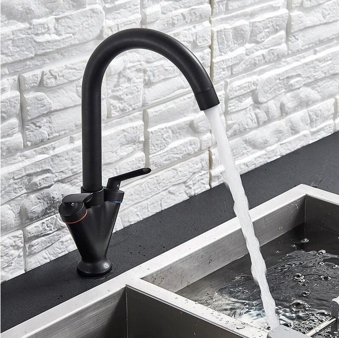 Robinet pentru chiuveta de bucatarie negru mat cu arc innalt, 360 de grade, pivotant [3]