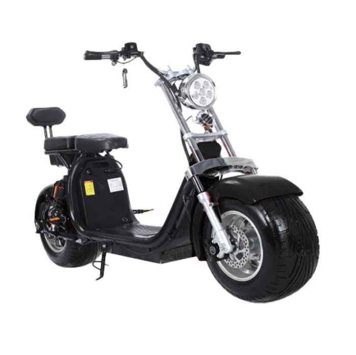 Scuter Electric Harley 1500W, pentru 2 persoane, Suspensie fata spate, cu baterie detasabila 12 AH, Furca Dubla, Far led cu indicator baterie, Telecomanda, Alarma, Negru [4]