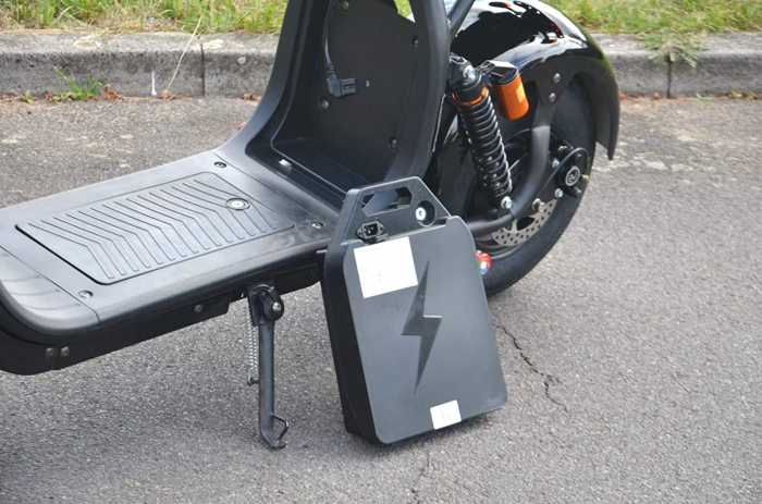 Scuter Electric Harley 1500W, pentru 2 persoane, Suspensie fata spate, cu baterie detasabila 12 AH, Furca Dubla, Far led cu indicator baterie, Telecomanda, Alarma, Negru [2]