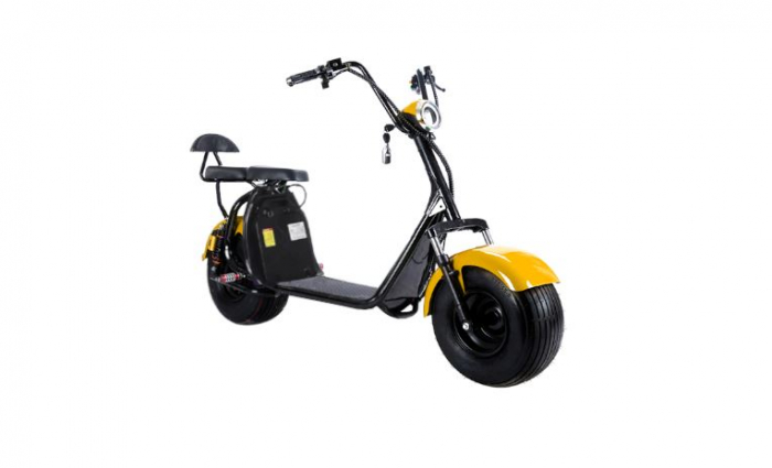 Scuter Electric Harley 1500W, pentru 2 persoane, Suspensie fata spate, cu baterie detasabila 20AH, Far led cu indicator baterie, Telecomanda, Alarma, Galben [3]