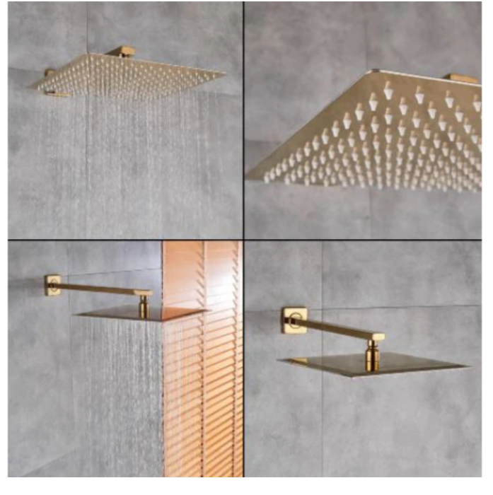 Set de dus Auriu, AquaSpa, Robinet de dus cu efect de ploaie, 2 Functii, Palarie de dus 40CM [6]