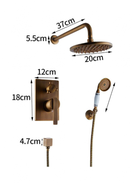Set de dus Auriu, AquaSpa, Robinet de dus cu efect de ploaie, Retro [2]