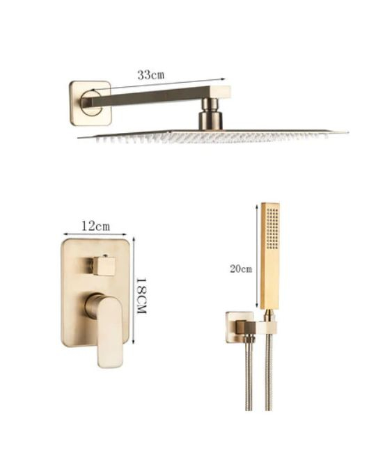 Set de dus auriu tip ploaie cu montare pe perete cu palarie de dus patrata 20 cm [2]