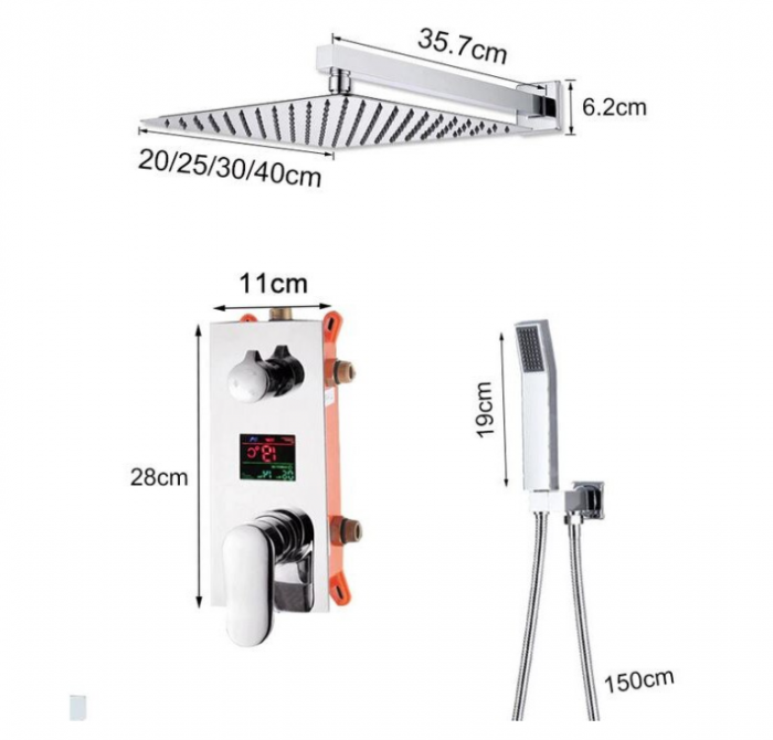 Set de dus incastrat Argintiu, cu display, AquaSpa, Palarie de dus 20 CM [2]