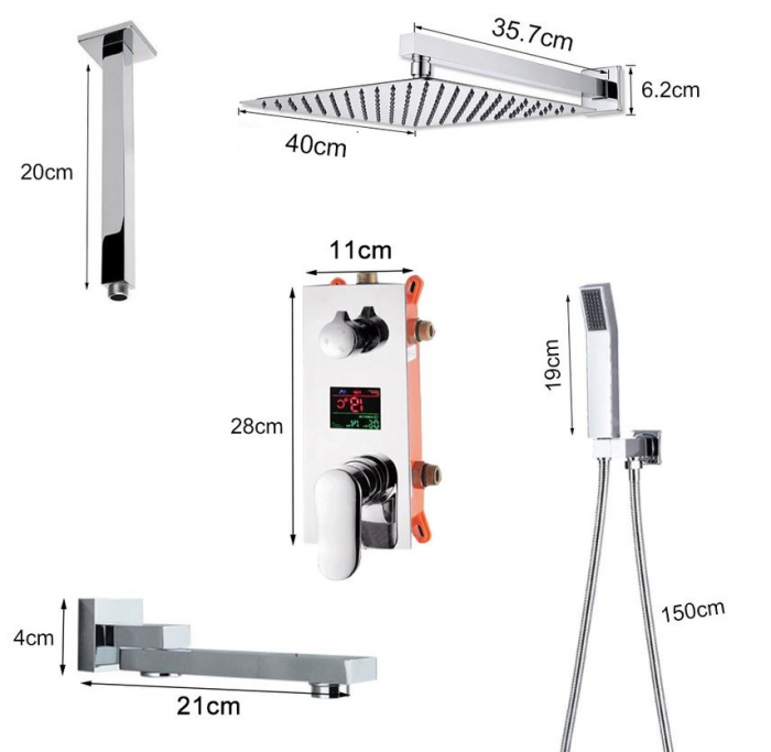 Set de dus incastrat cu display, AquaSpa, Palarie de dus 40 CM [2]