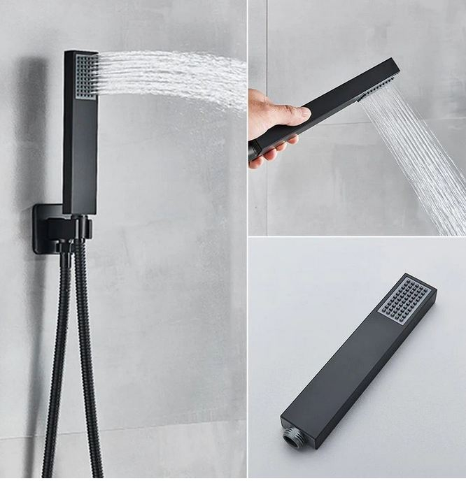 Set de dus incastrat, cu termostat, negru, palarie de 50 cm, cu lumini led si telecomanda, AquaSpa [6]