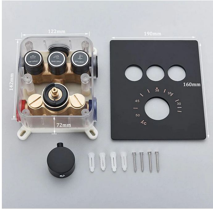 Set de dus incastrat, cu termostat, negru, palarie de 50 cm, cu lumini led si telecomanda, AquaSpa [5]