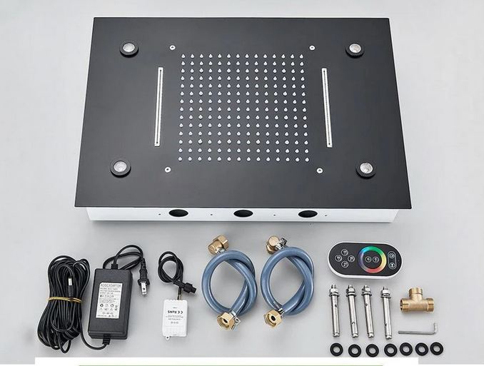 Set de dus incastrat, cu termostat, negru, palarie de 50 cm, cu lumini led si telecomanda, AquaSpa [3]
