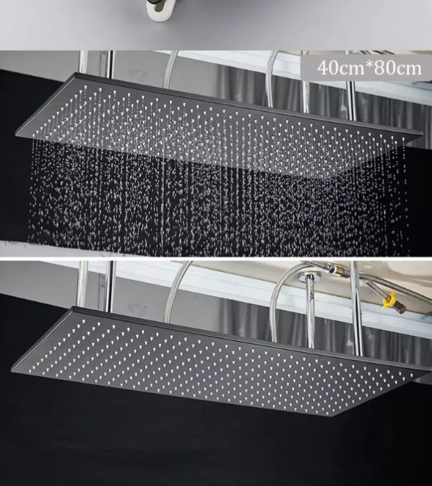Set de dus incastrat, cu termostat, negru, palarie de 50 cm, cu lumini led si telecomanda, AquaSpa [10]