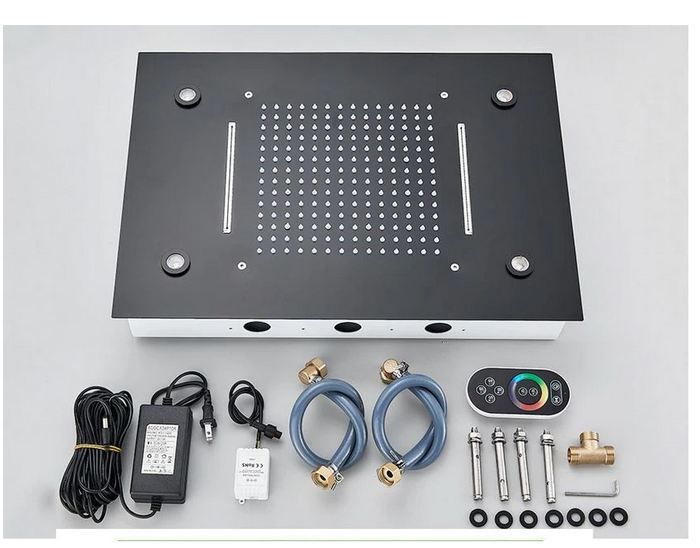 Set de dus incastrat, cu termostat, negru, palarie de 50 cm, cu lumini led si telecomanda, AquaSpa [4]