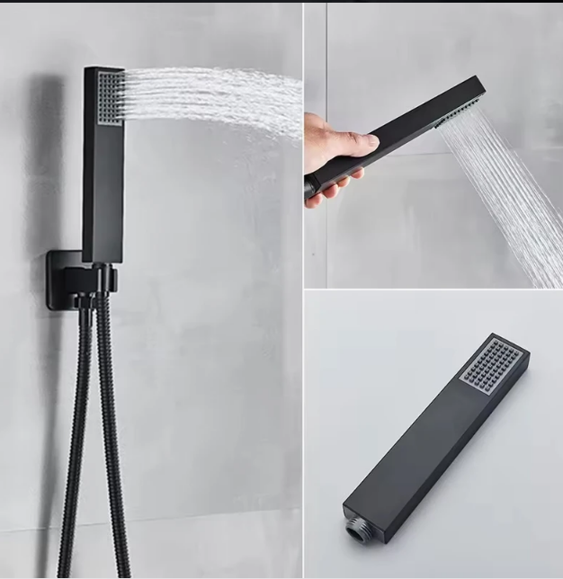 Set de dus incastrat, cu termostat, negru, palarie de 50 cm, cu lumini led si telecomanda, AquaSpa [9]