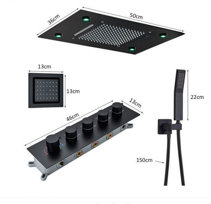 Set de dus multifunctional cu termostat, incorporat in tavan, cu led, telecomanda pentru schimbarea culorilor, 4 functii de curgere a apei, AquaSpa [2]