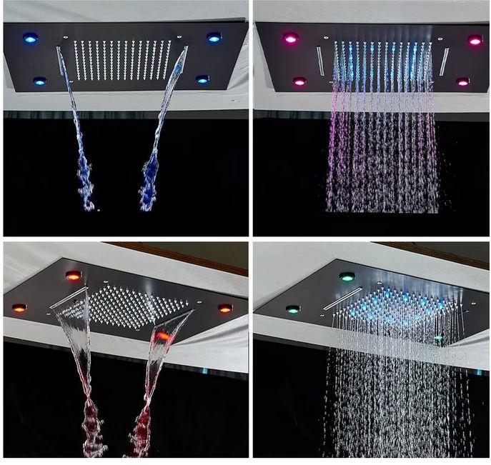 Set de dus multifunctional incorporat in tavan, cu afisaj digital, telecomanda pentru schimbarea culorilor, cap de dus stil cascada, AquaSpa [3]