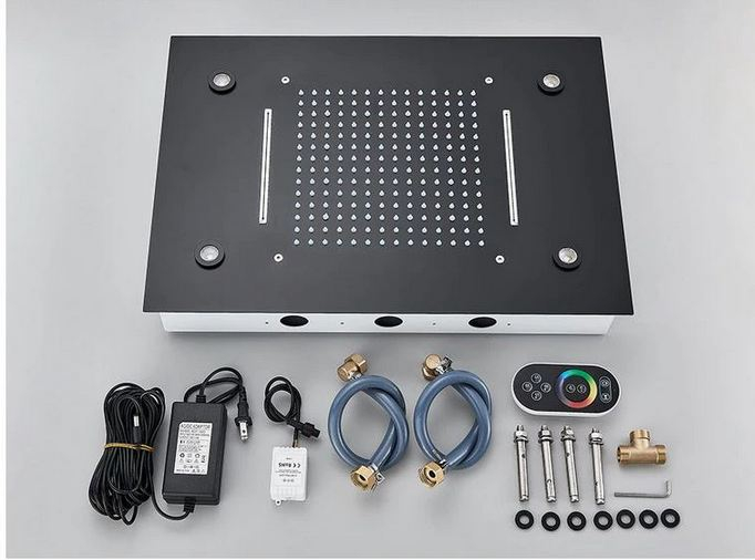 Set de dus multifunctional incorporat in tavan cu led, telecomanda pentru schimbarea culorilor, cap de dus stil cascada, AquaSpa [7]