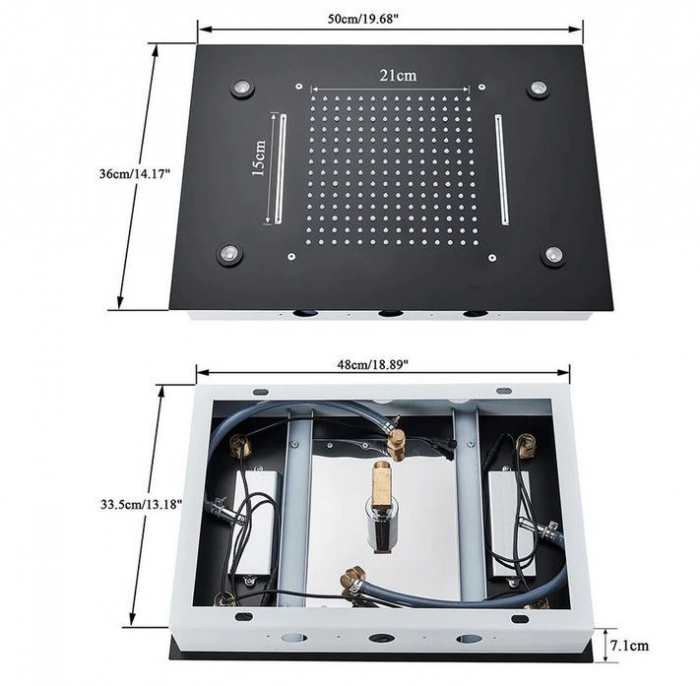Set de dus multifunctional incorporat in tavan cu led, telecomanda pentru schimbarea culorilor, cap de dus stil cascada, AquaSpa [10]