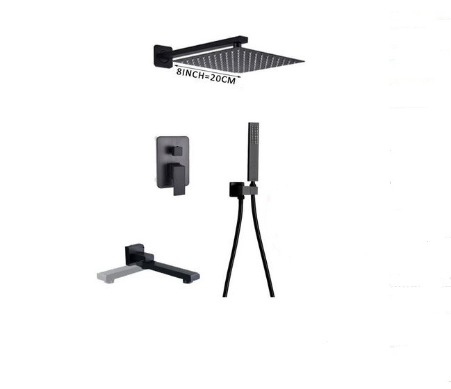 Set de dus Negru, AquaSpa, 3 Functii, Palarie de dus 20 CM, Teava de dus pentru perete cu montaj sub tencuiala, Mobila [2]