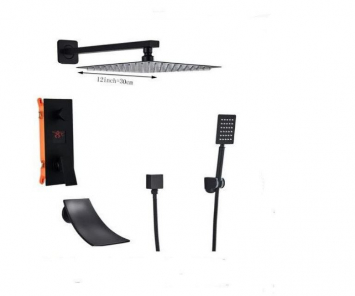 Set de dus Negru, AquaSpa, Display Led, Palarie de 25 CM, Functie Cascada, AquaSpa [2]