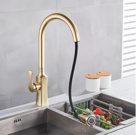 Baterie bucatarie aurie cu dus extractabil, AquaSpa [1]