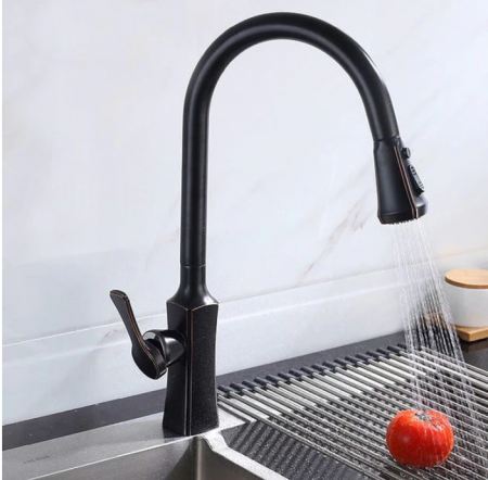 Baterii sanitare - Baterie bucatarie neagra cu dus extractabil, AquaSpa