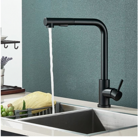 Baterie bucatarie neagra, profesionala, cu dus extractibil si pipa flexibila, 2 functii de curgere a apei, AquaSpa [1]