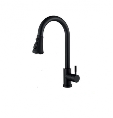 Baterii sanitare - Baterie bucatarie neagra Tip C, profesionala, cu senzor de pornire la atingere, cu dus extractibil si pipa flexibila, 2 functii de curgere a apei, cu touch control