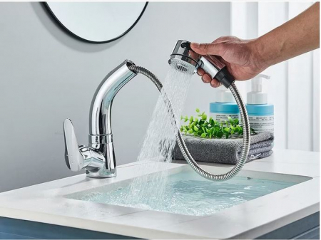 Baterie chiuveta crom, cu pulverizator dublu extensibil si rotire 360 grade, AquaSpa [1]