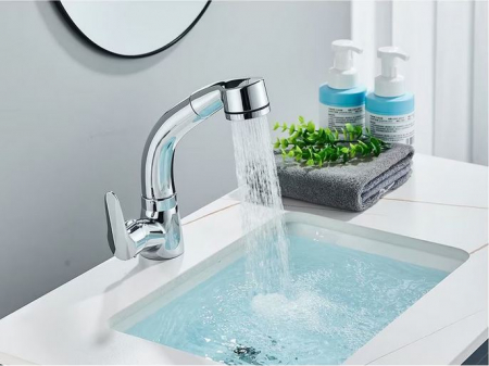 Baterie chiuveta crom, cu pulverizator dublu extensibil si rotire 360 grade, AquaSpa [2]