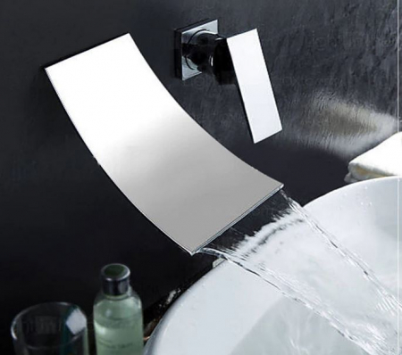 Baterii sanitare - Baterie chiuveta stil cascada, montaj pe perete, Crom, Tip C