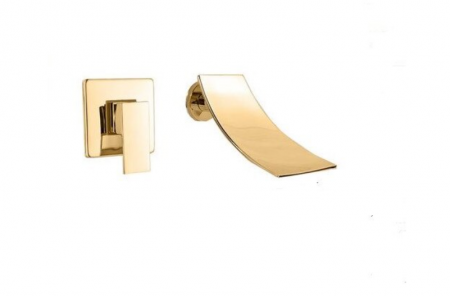 Baterii sanitare - Baterie chiuveta stil cascada, montaj pe perete, Gold