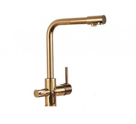 Baterii sanitare - Baterie de bucatarie cu 3 cai pentru apa purificata, cu 2 functii de curgere, gold lucios, AquaSpa