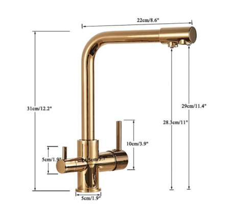 Baterie de bucatarie cu 3 cai pentru apa purificata, cu 2 functii de curgere, gold lucios, AquaSpa [5]